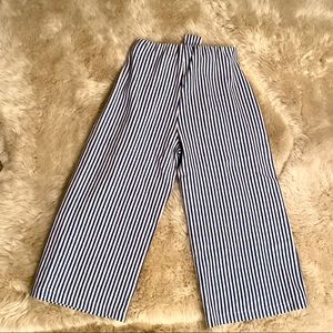 White and blue striped flare pants